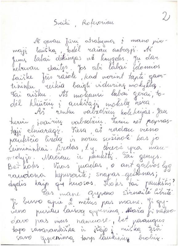 Selemono Paltanavičiaus, 7 klasės mokinio, laiškai Tadui Ivanauskui