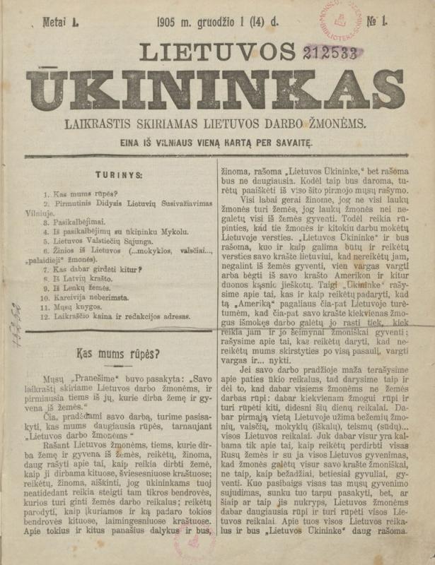 Lietuvos ūkininkas: laikraštis skiriamas Lietuvos darbo žmonėms