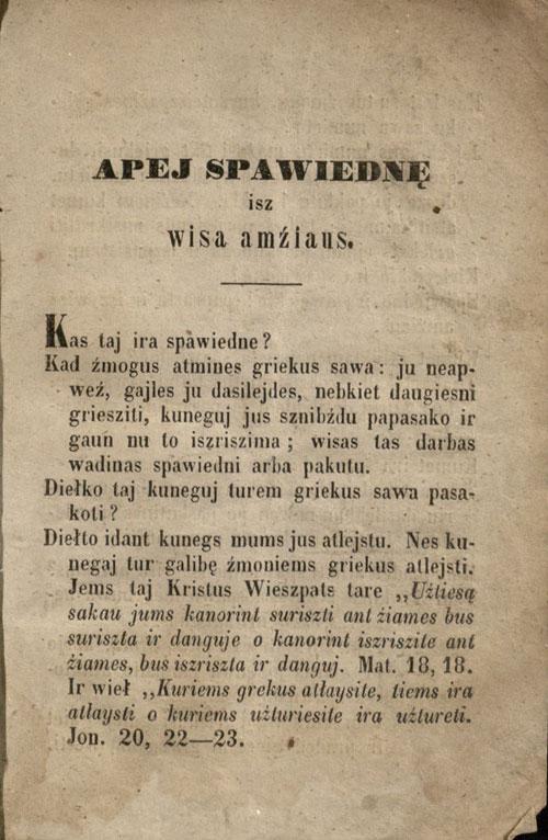 Źine kajp rejk atlikti spawiednę isz wisa amźiaus. Wilniuj: spaustuwieje Jozapa Zawadzkia, 1852.